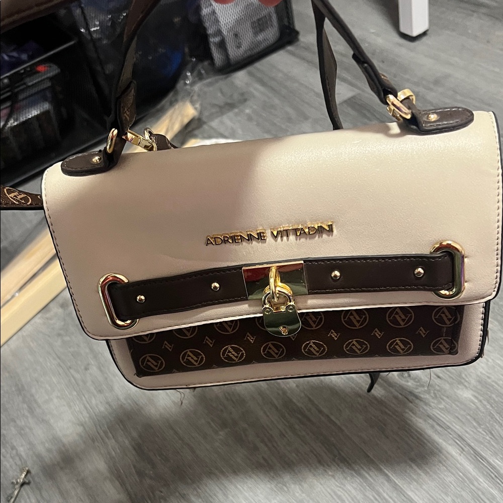 Adrienne Vittadini Cream and Brown Satchel